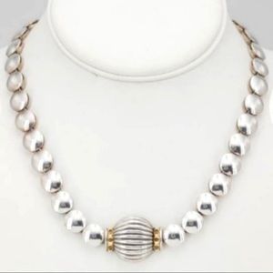 Vintage Lagos Caviar RARE .925 Sterling Silver & 18K Gold Articulating Necklace